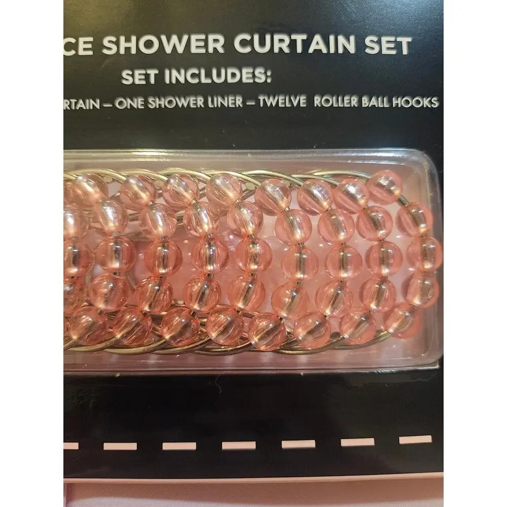Betsey Johnson 14 piece shower curtain set pink with bows ribbons NWT liner